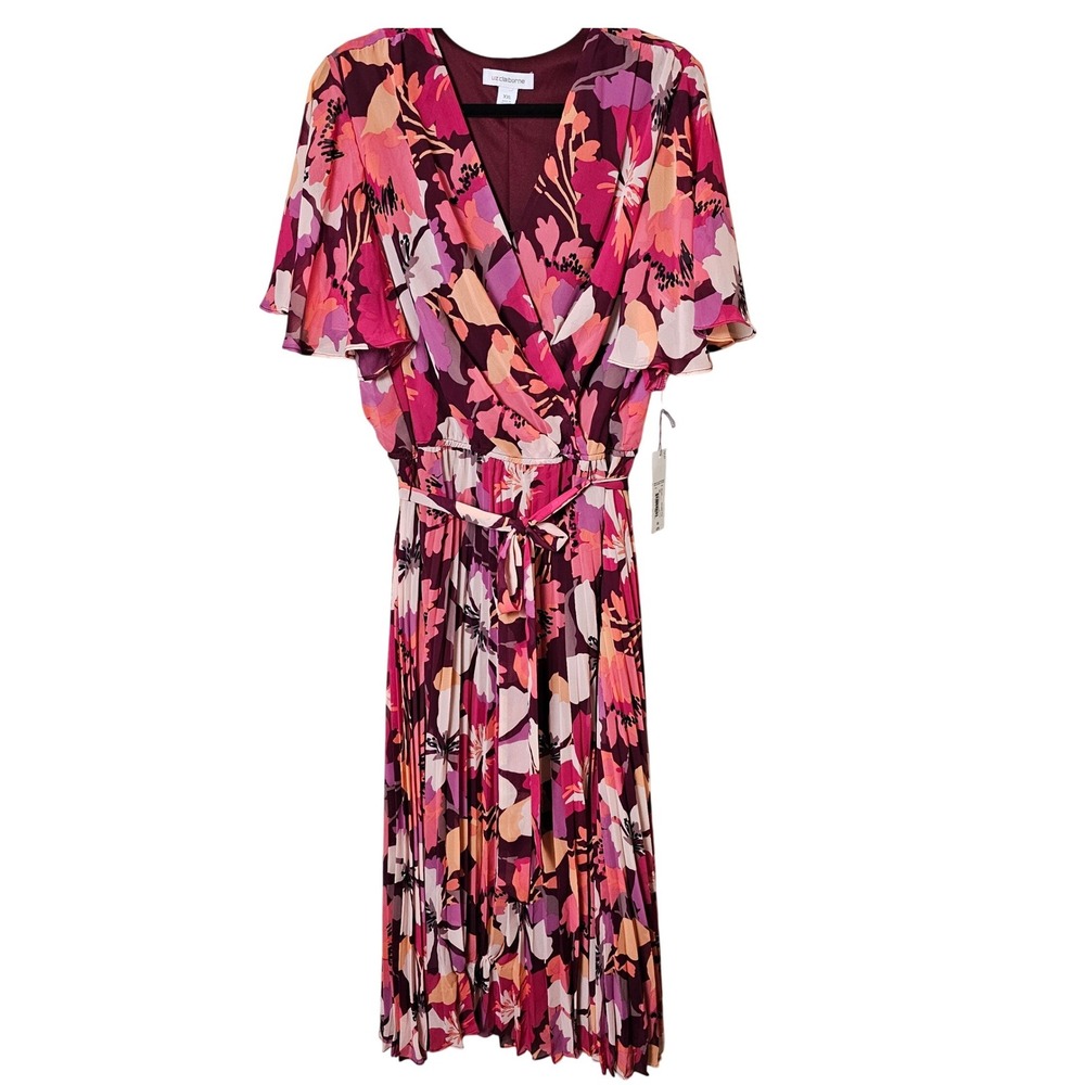 Liz Claiborne‎ Wild Cherry Floral Pleated Wrap Midi Dress XXLNWT New Plus Size